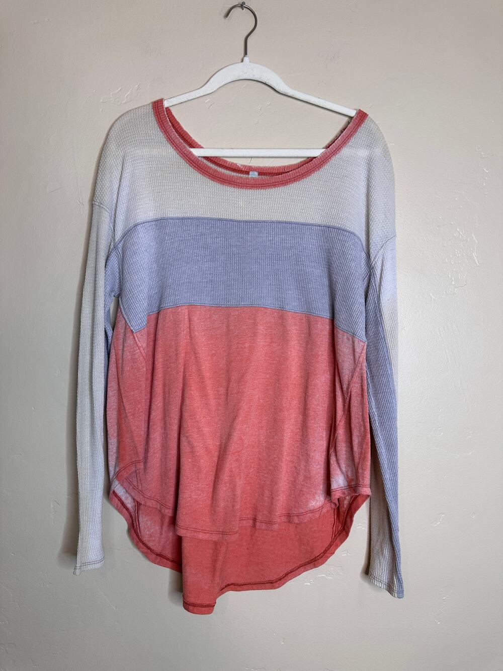 Free People Waffle Thermal Long Sleeve Colorblock Large